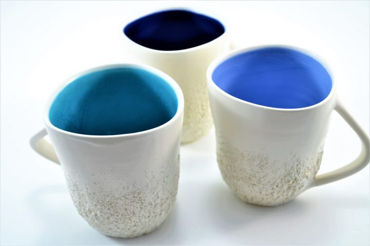 Sponge Mug Turquoise Blue, Lavender & Blue ceramic