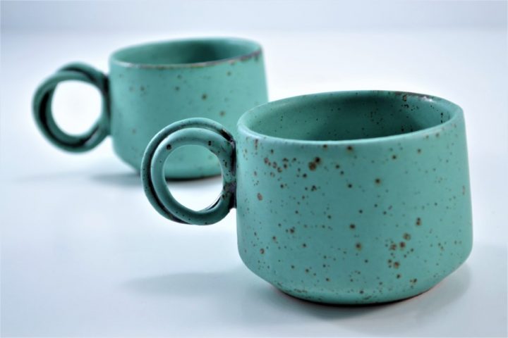 Double-handle Mug Turquoise Blue With Specks ceramic