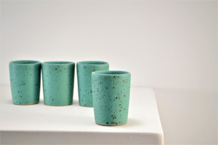 Shot Glasses Turquoise Blue with Specks ceramic