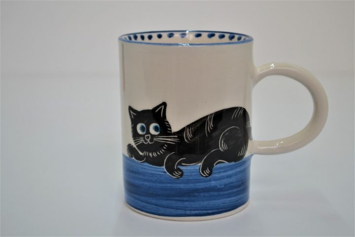 Cylinder Mug Black Cat in Blue ceramic