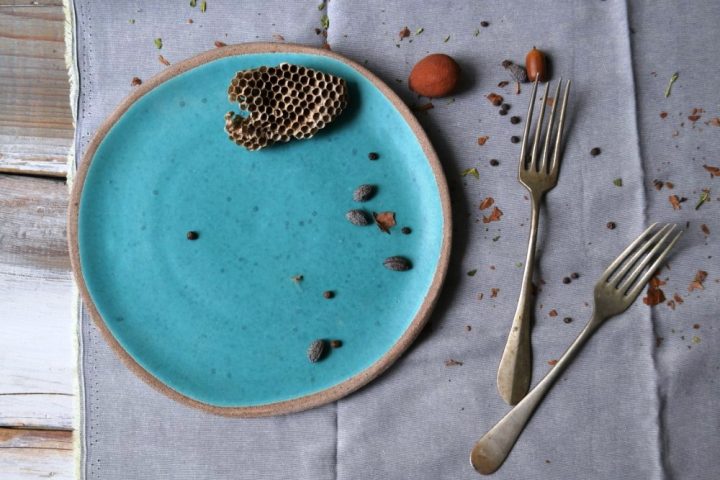 Medium Dinner Plate Coral Blue ceramic