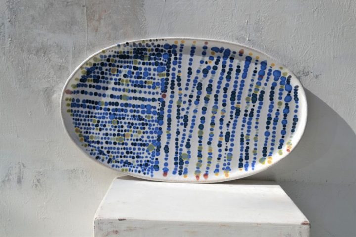 Blue Spots Oval Platter (60526)